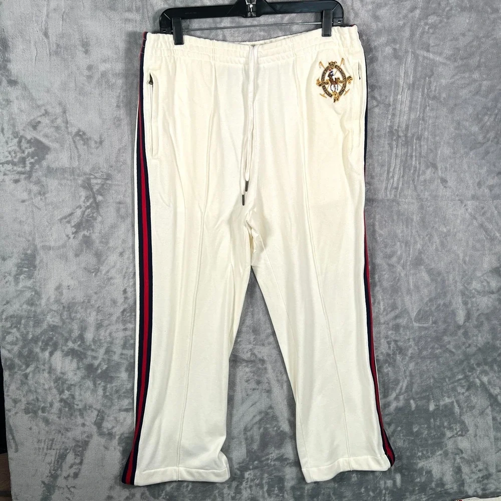 Polo Ralph Lauren Sweatpants Mens Large Beige White Crest Big Pony‎ Wide Leg